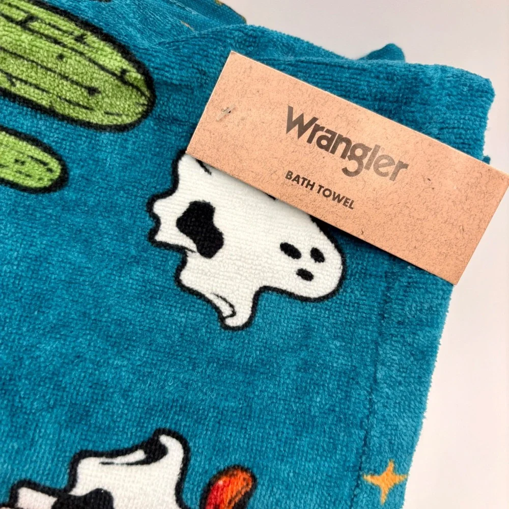 Wrangler Halloween Towel Set 4pc Teal Cowboy Ghost Pumpkin Cactus Cotton NEW
